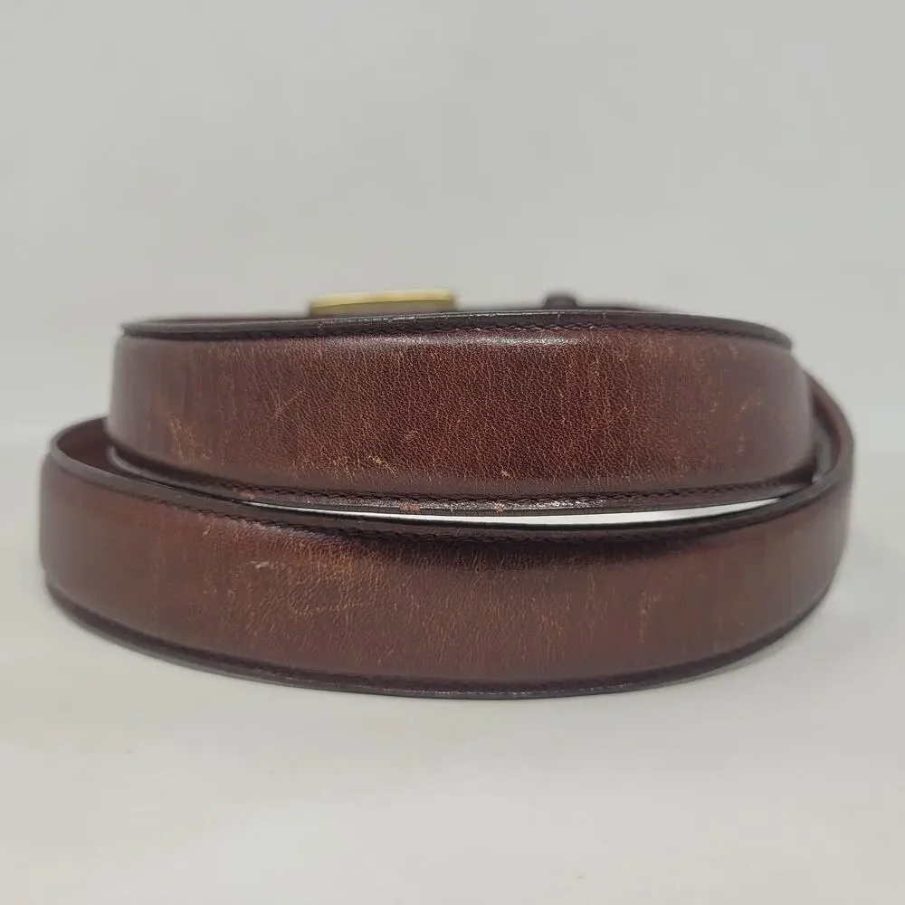 Torino Belt 38 Brown Leather Glazed Aniline Kipskin Shoulder Brass Buckle USA
